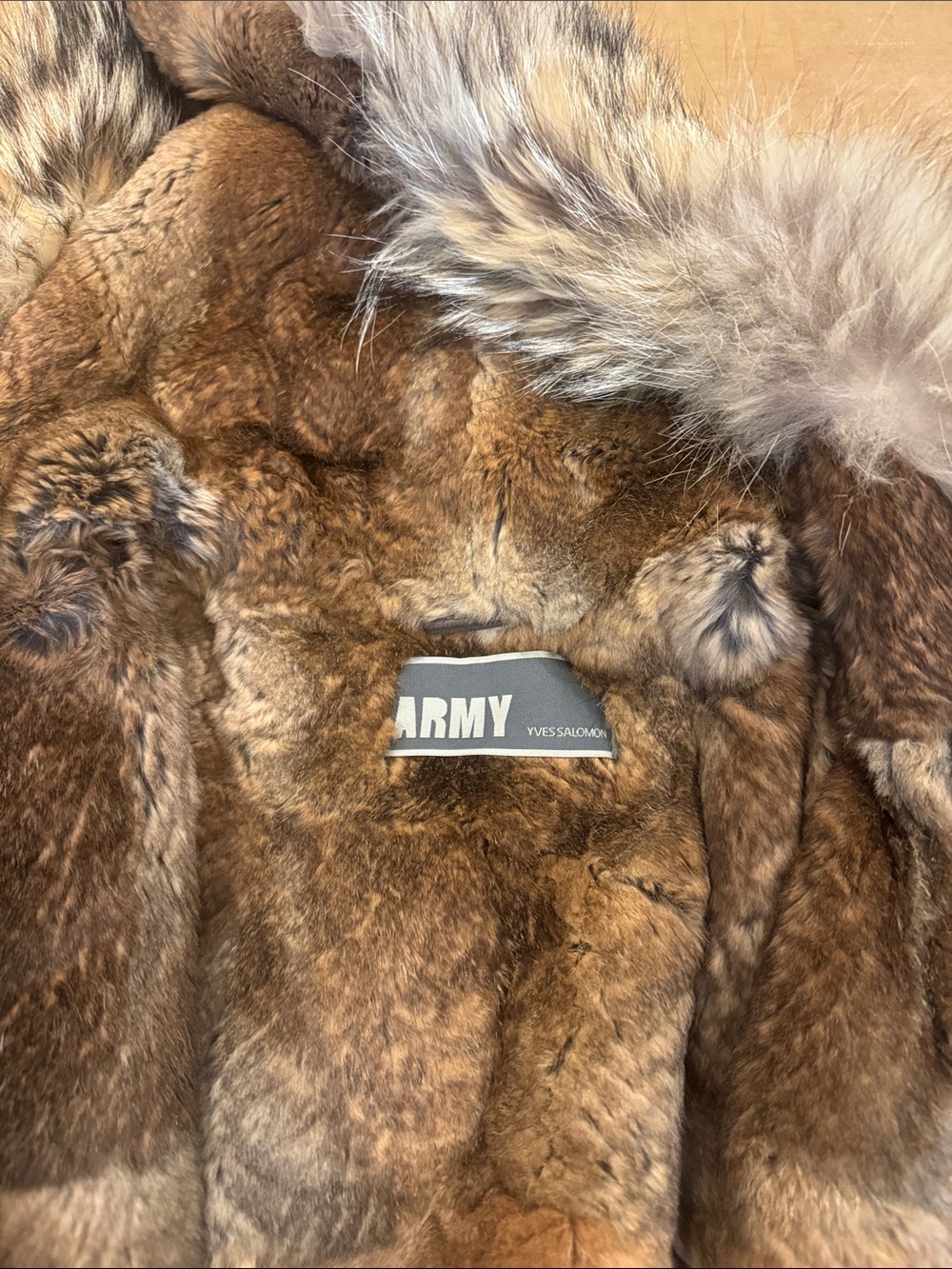 Yves Salomon Brown Fur Coat with Natural Trim